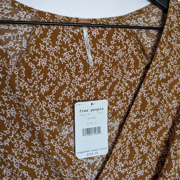 Free People Brown Floral Clara Tunic Top Small NWT - Picture 3 of 8